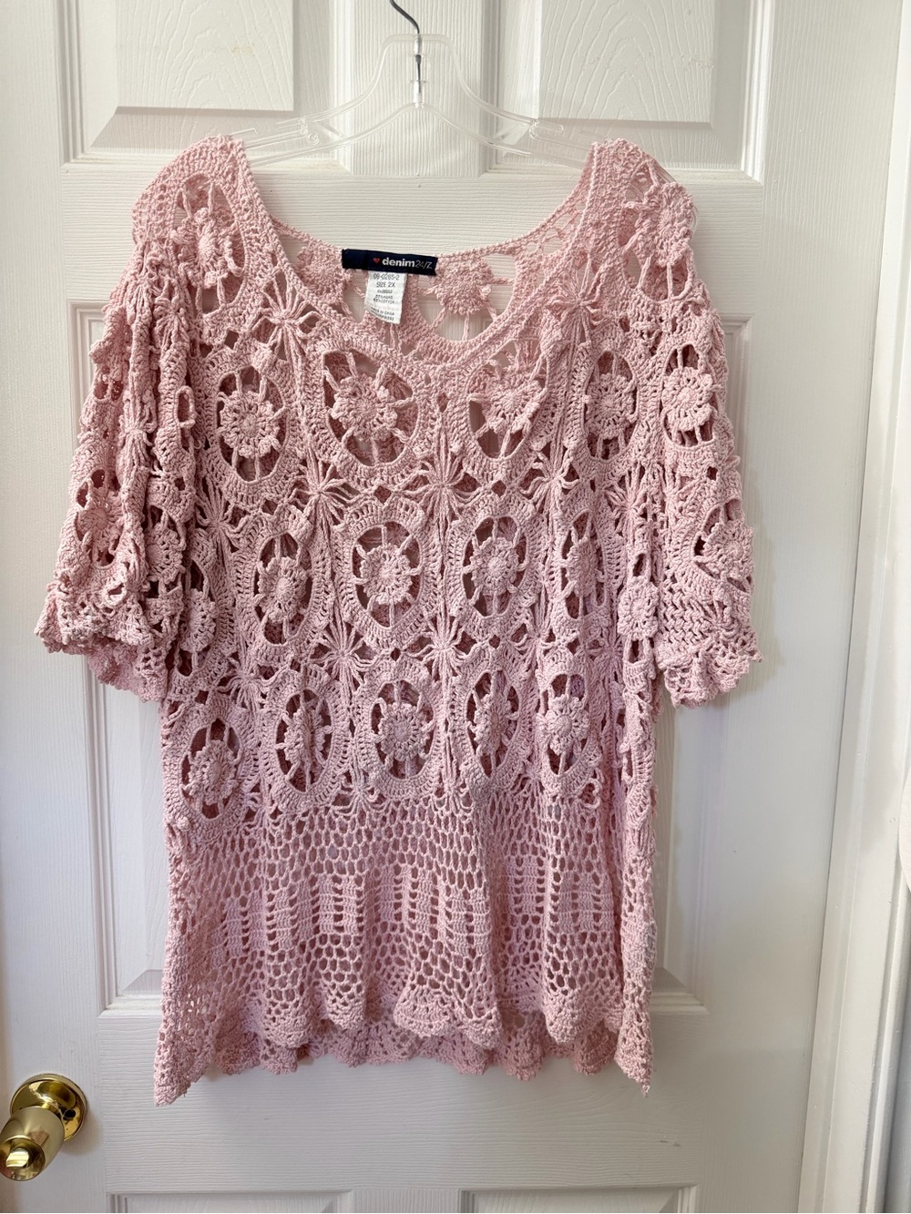 Denim&Co Blush Pink Crochet Openwork Tunic Top